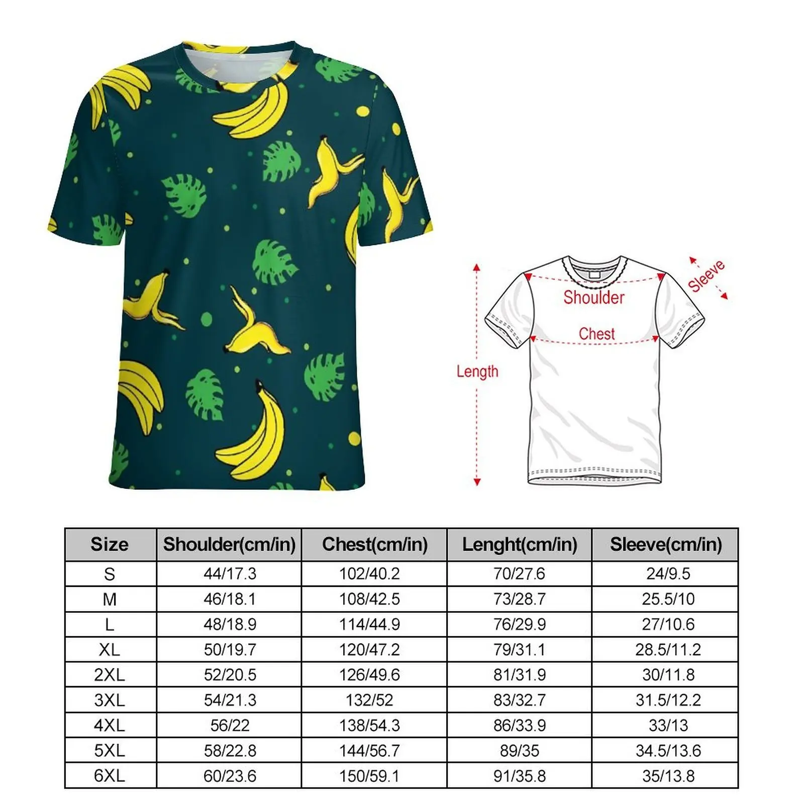 Beach T-Shirt Banana Print T Shirts Green Leaves Classic Hippie Tees For Couple Short-Sleeve Graphic Oversize Clothing
