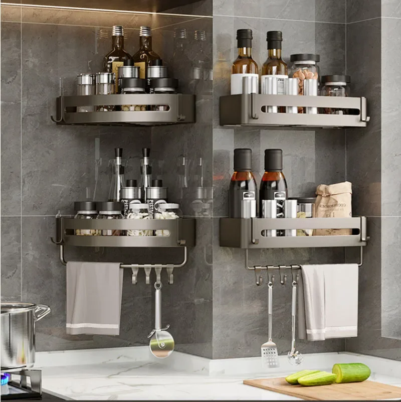 

Gun Gray Space Aluminum Storage Rack Non Perforated Bathroom Wall Hanging Corner Storage Rack Bathroom Triangular Basket