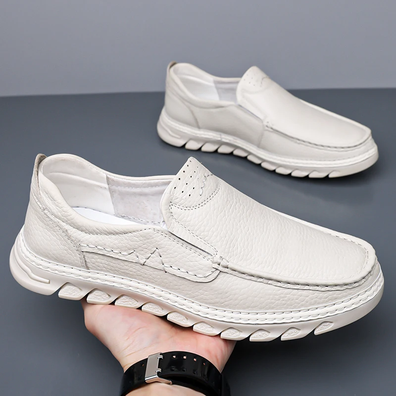 

Summer Top Layer Cowhide Breathable Hollow Men's Casual Leather Shoes Fashion Brand Comfortable Soft Soled Leather Outdoor Shoes