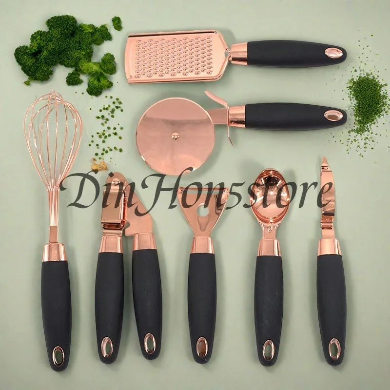 Stainless steel kitchenware 7-piece set Gold-plated kitchen tool set Can opener Egg beater Peeling