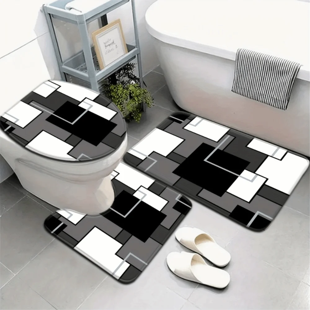 3PCS/SET Marble Pattern Bath Mat Set Super Absorbent Quick-Dry Bathroom Mat Soft Wear Resistant Non-Slip Rug Indoor Use