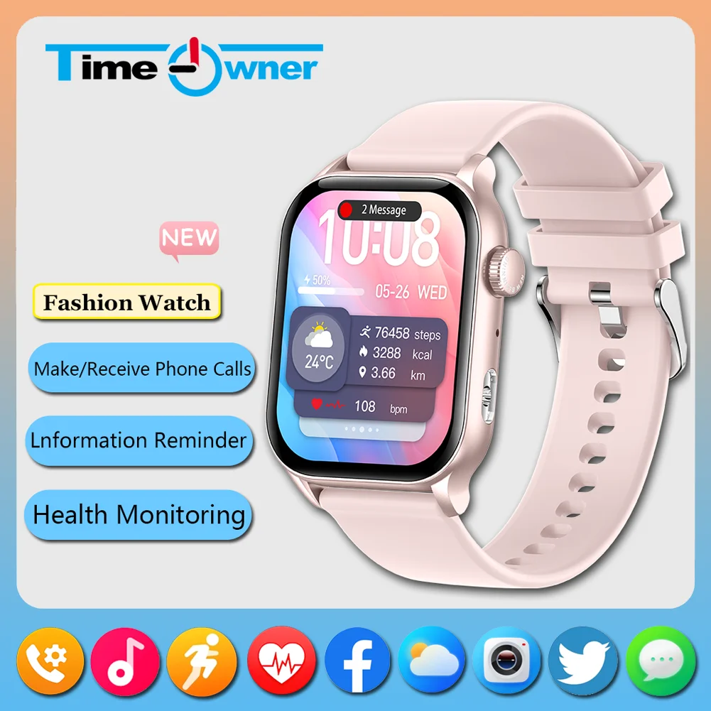 

Time Owner 2025 Smart Watch 1.95"HD Display Waterproof SmartWatch Fitness Heart Rate Blood Oxygen Monitor for Android iOS