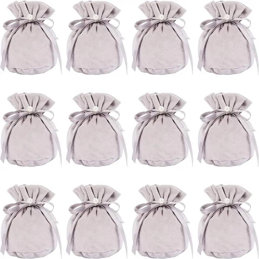 

12Pcs Velvet Bags Drawstring Pouches Jewelry Storage Bags with Plastic Imitation Pearl for Christmas Wedding Birthday Party