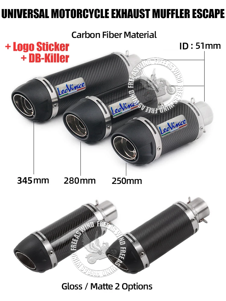 

For Ninja250 Z400 Z900 R3 R6 MT07 CBR300 GSX250 Silencer Carbon Fiber Slip On Leovince Motorcycle Exhaust Muffler Pipe Escape