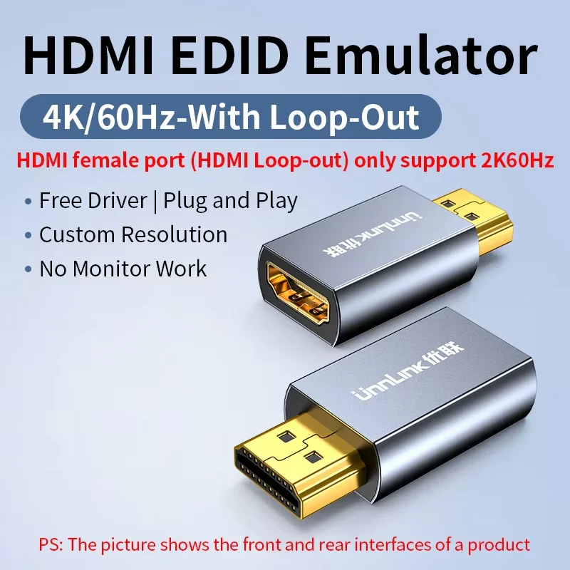 Unnlink HDMI Edid-emulator 4K 60Hz Werk met Mac Thunderbolt naar HDMI-schakelaars/Extender/AV-ontvanger/videosplitters
