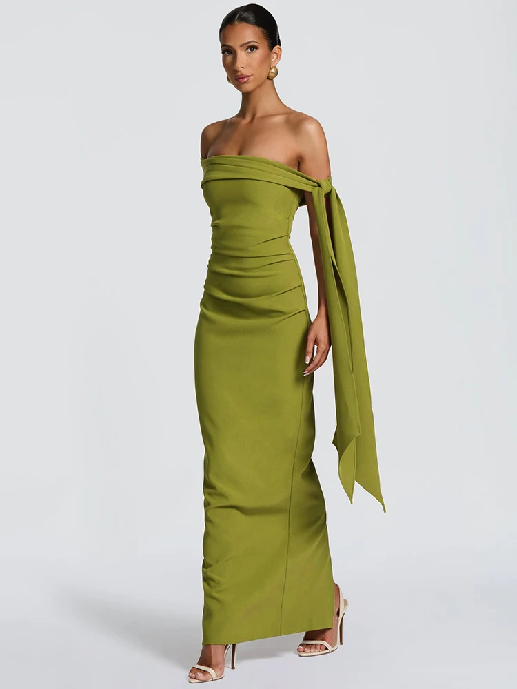 Mozision Off-shoulder Strapless Sexy Maxi Dress Women Elegant Sleeveless Backless Draped Ruched Bodycon Club Party Long Dresses view 2