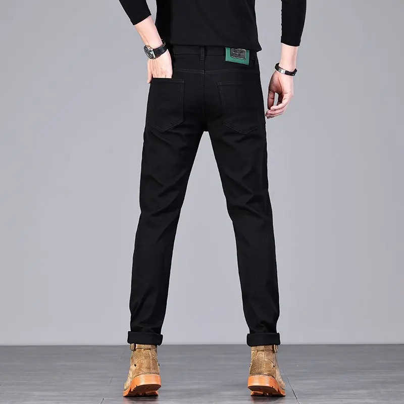 

Summer black jeans men's high-end light luxury fashionable stretch small straight leg casual pants