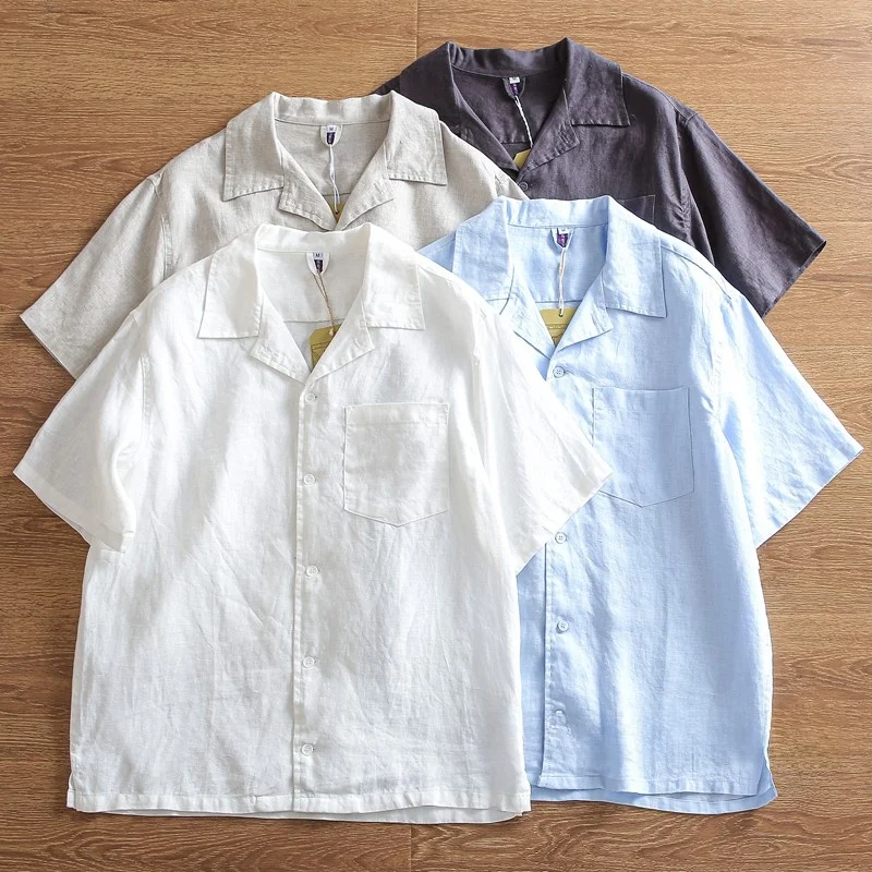 

l 00% Linen Light Weight Loose Fit Cuban Collar Vintage Casual ort Sve irt Breathable Moisture ng Summer M...