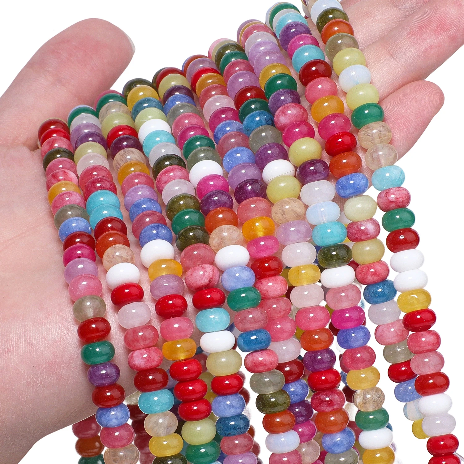5x8mm Natürliche Bunte Steinperlen in Abakusform, Glatte Abstandhalterperlen für Schmuckherstellung, Handgemachte DIY Halsketten und Armbänder, Großhandel