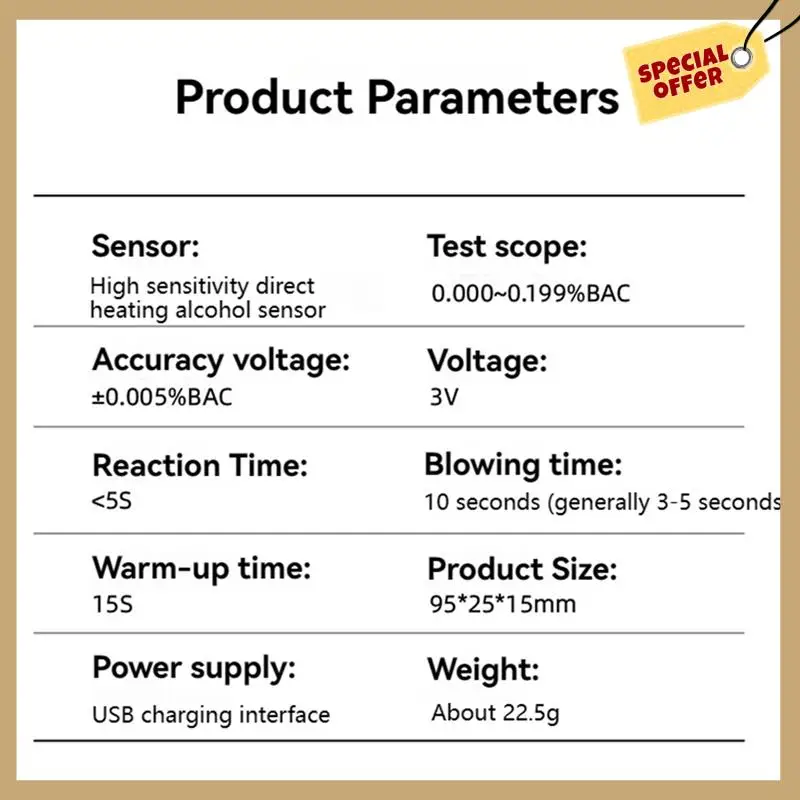 Stable Performance-Compact Highly Accurate Alcohol Detector Rechargeable Long-Lasting Breathalyzer G1 Multi-Language Tester
