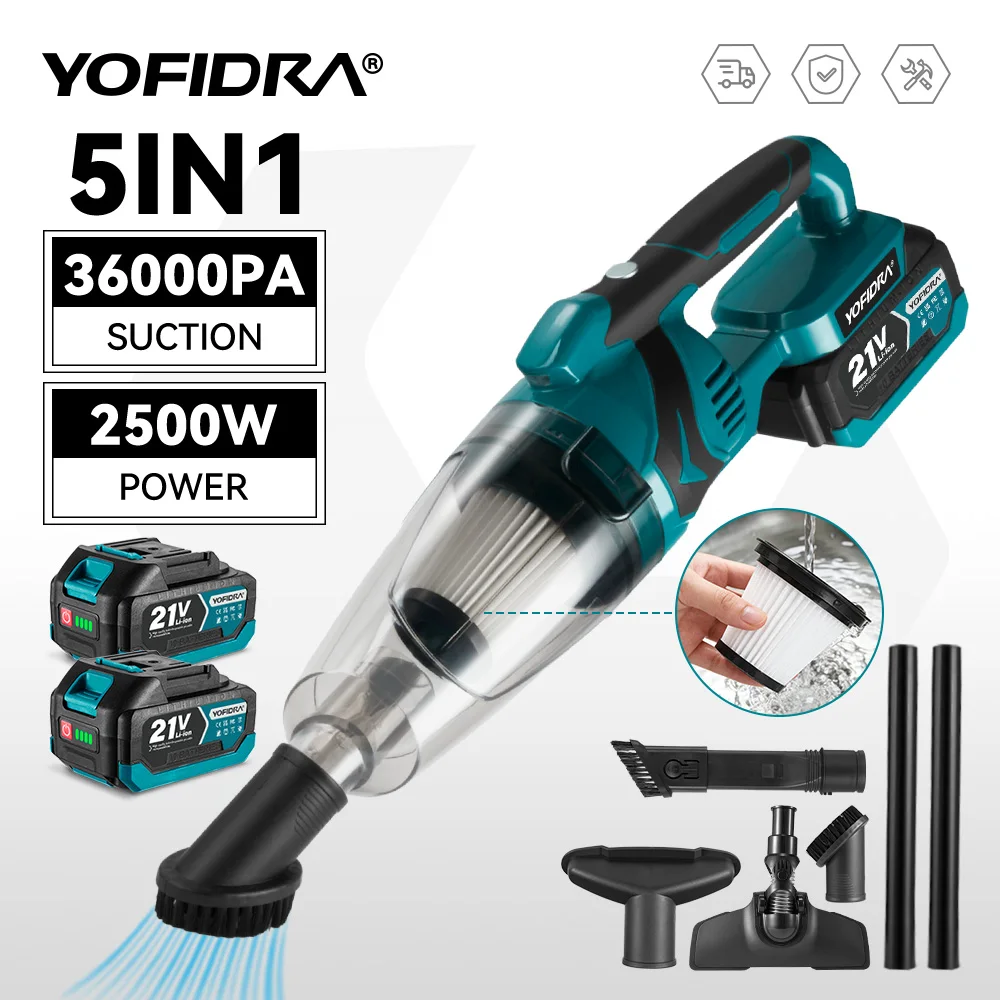 YOFIDRA 5-IN-1 Kabelloser Elektrischer Staubsauger Tragbarer Wiederaufladbarer Auto-Staubsauger für Makita 18-21V Batterieanschluss