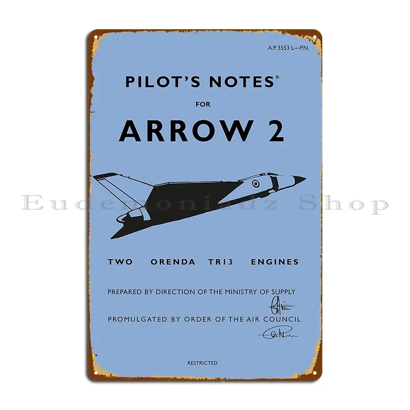 Pilot S Notes For Arrow 2 Metal Sign Garage Living Room Garage Print Garage Tin Sign Poster
