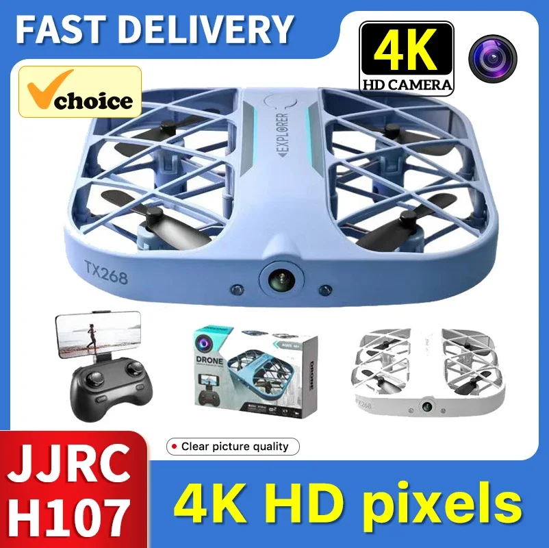 JJRC H107 FPV Mini Drone com câmera, Quadcopter, controle remoto, brinquedos de Natal, presente para meninos, 8K, 4K