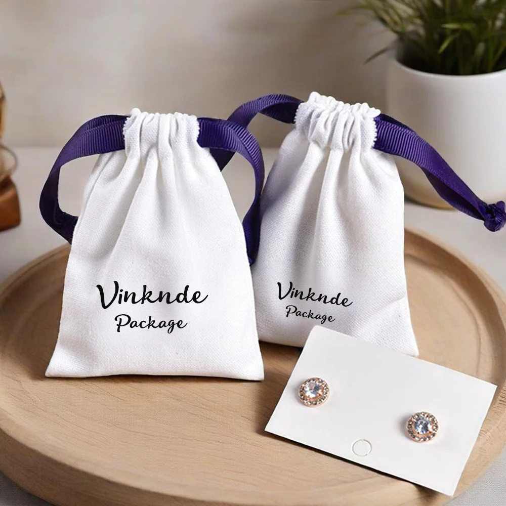 

100 шт., подарок на хлопковый шнурок с логотипом, многоразовые сумки с застежкой на ленту, сумки для свадьбы, дня рождения, душа, ювелирные изделия, упаковка конфет