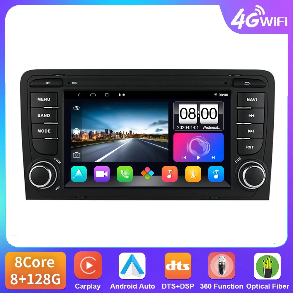 

2Din Android 14 Car Radio For Audi A3 8 11P S3 2003 2004 -2012 RS3 Sportback Multimedia Stereo GPS Navigation Audio Split screen