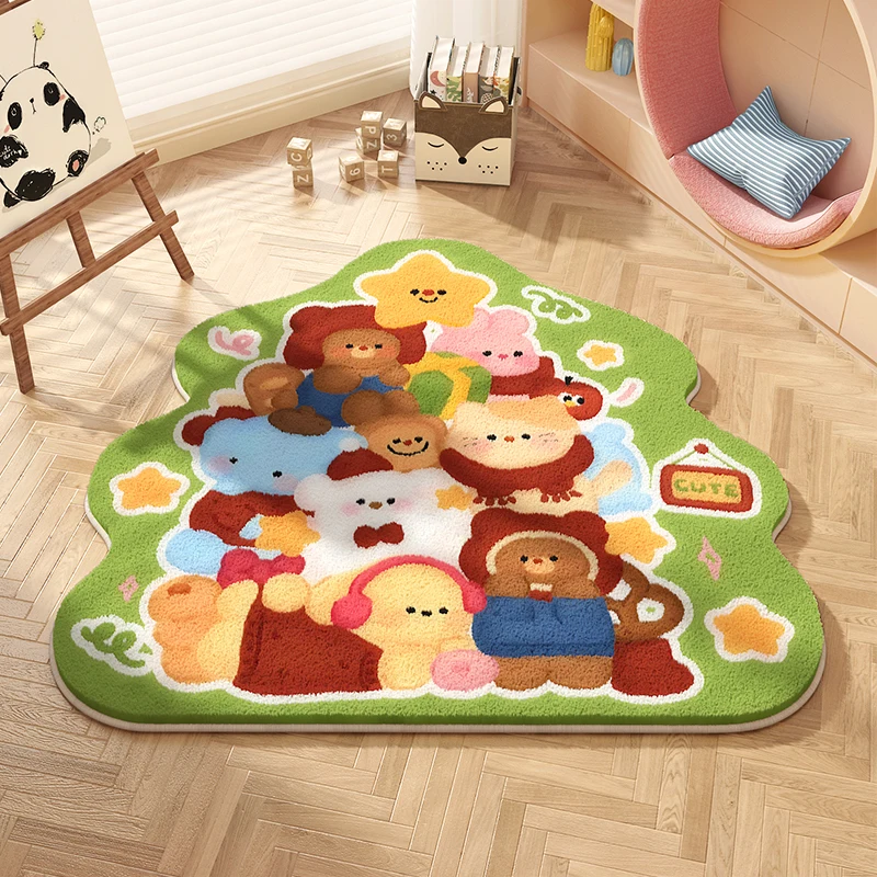 Cartoon Cute Carpet Children Room Round Fluffy Soft Carpets Cute Girl Living Room Large Area Bedroom Reading Area Bedside Rug