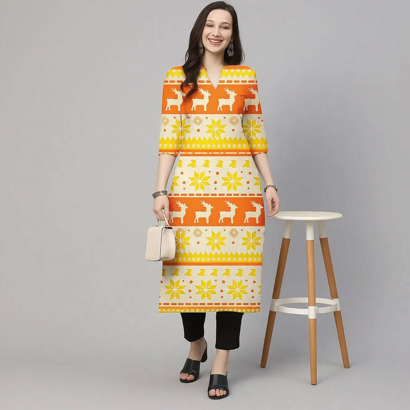 فستان كورتا كاجوال عصري ومريح للنساء المسلمات لعيد الميلاد بأكمام طويلة وأنبوب مستقيم كاجوال عرقي #4