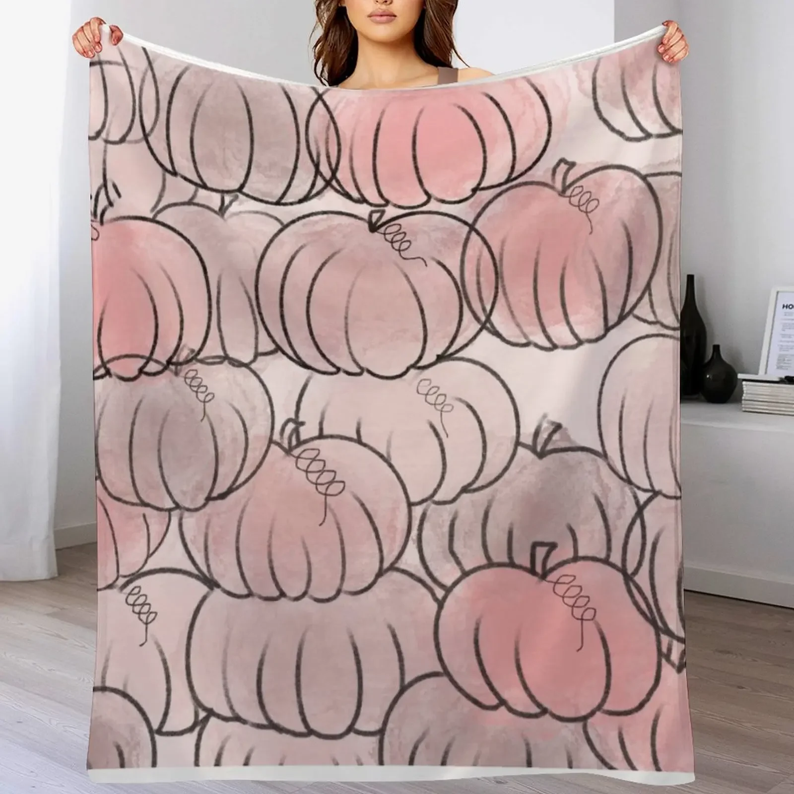

Pretty Pink Pumpkins Throw Blanket warm for winter Retros wednesday Soft Plaid Blankets