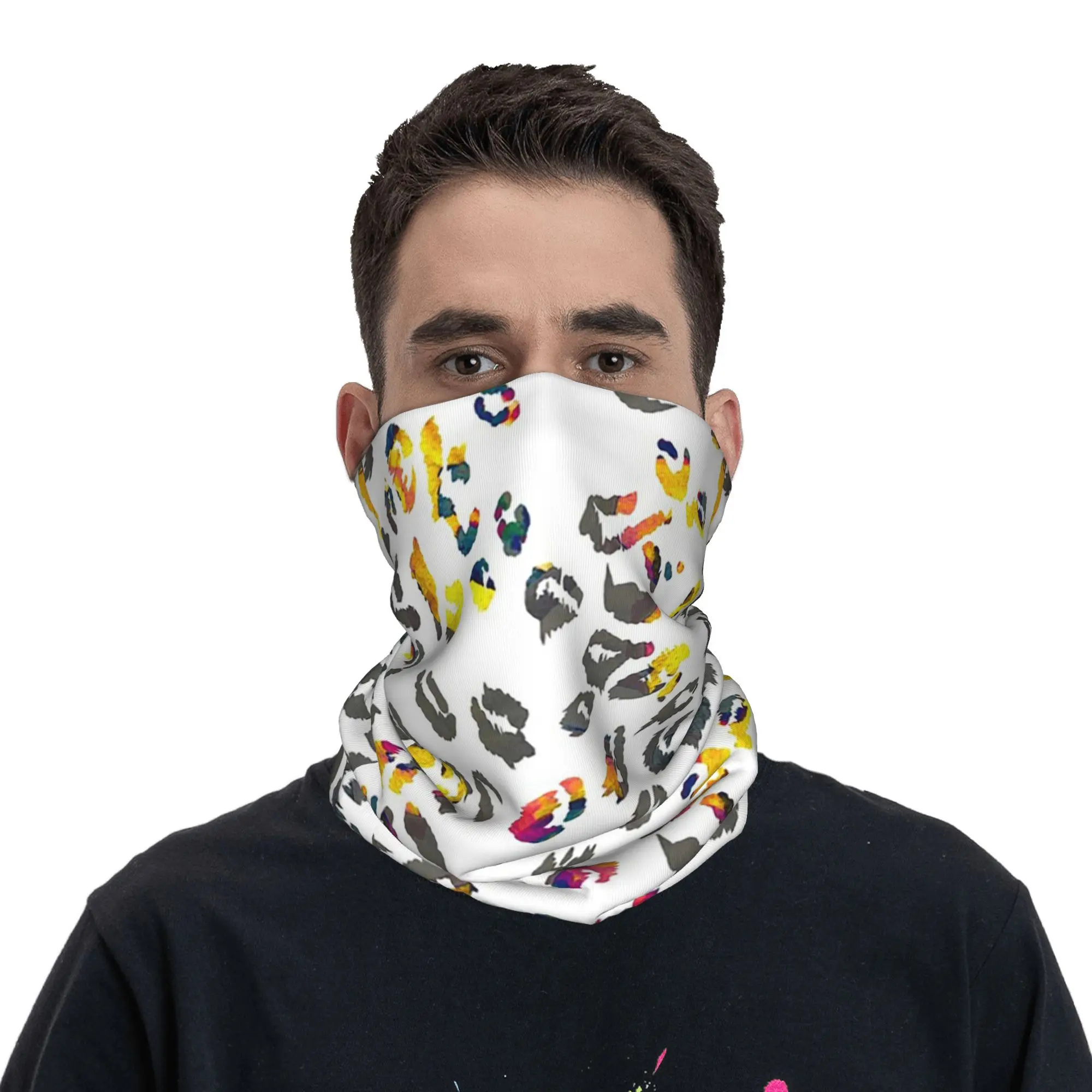 컬러 레오파드 프린트 반다나 넥 게이터 프린트 마스크 스카프 다기능 모자를 쓰고 있죠 하이킹 낚시 남여 성인 방풍