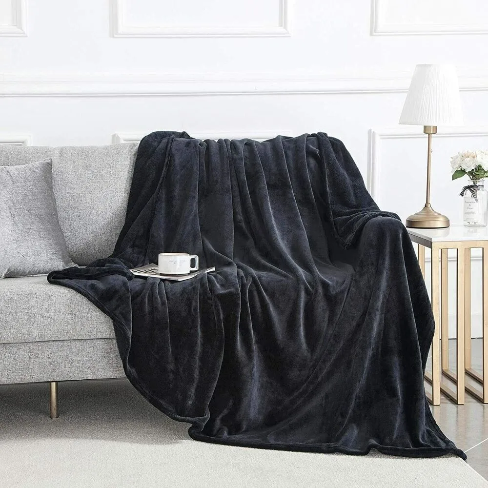 Black Mink Fleece Throws Super Soft Reversible Twin Queen Size Sofa Bed Blanket