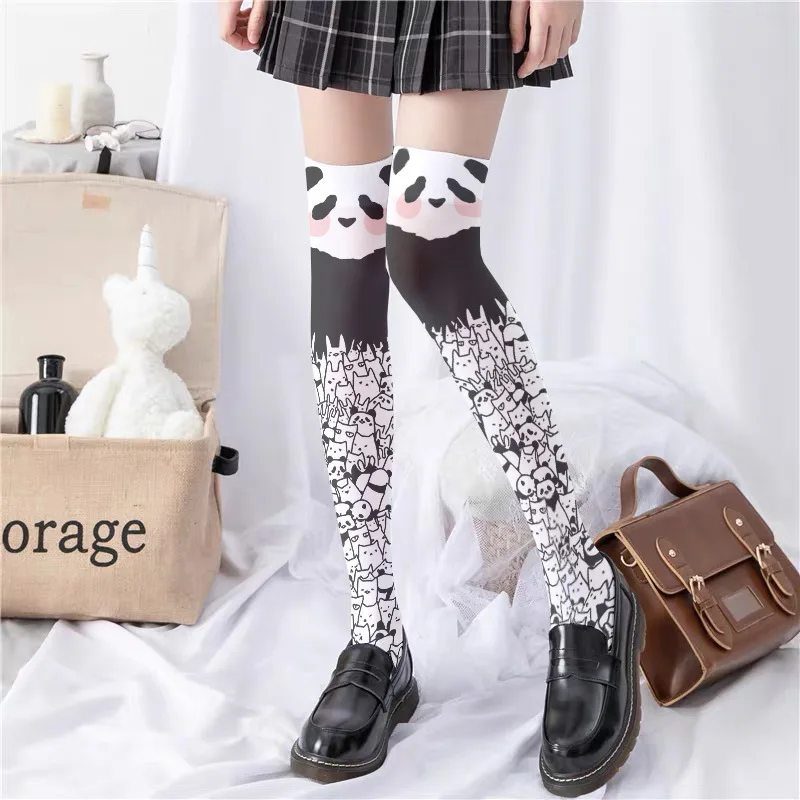 

Printed Silk Stockings Thin Women's Spring and Autumn Japanese Lolita Cute Anime Knee Length Panda Velvet Socks