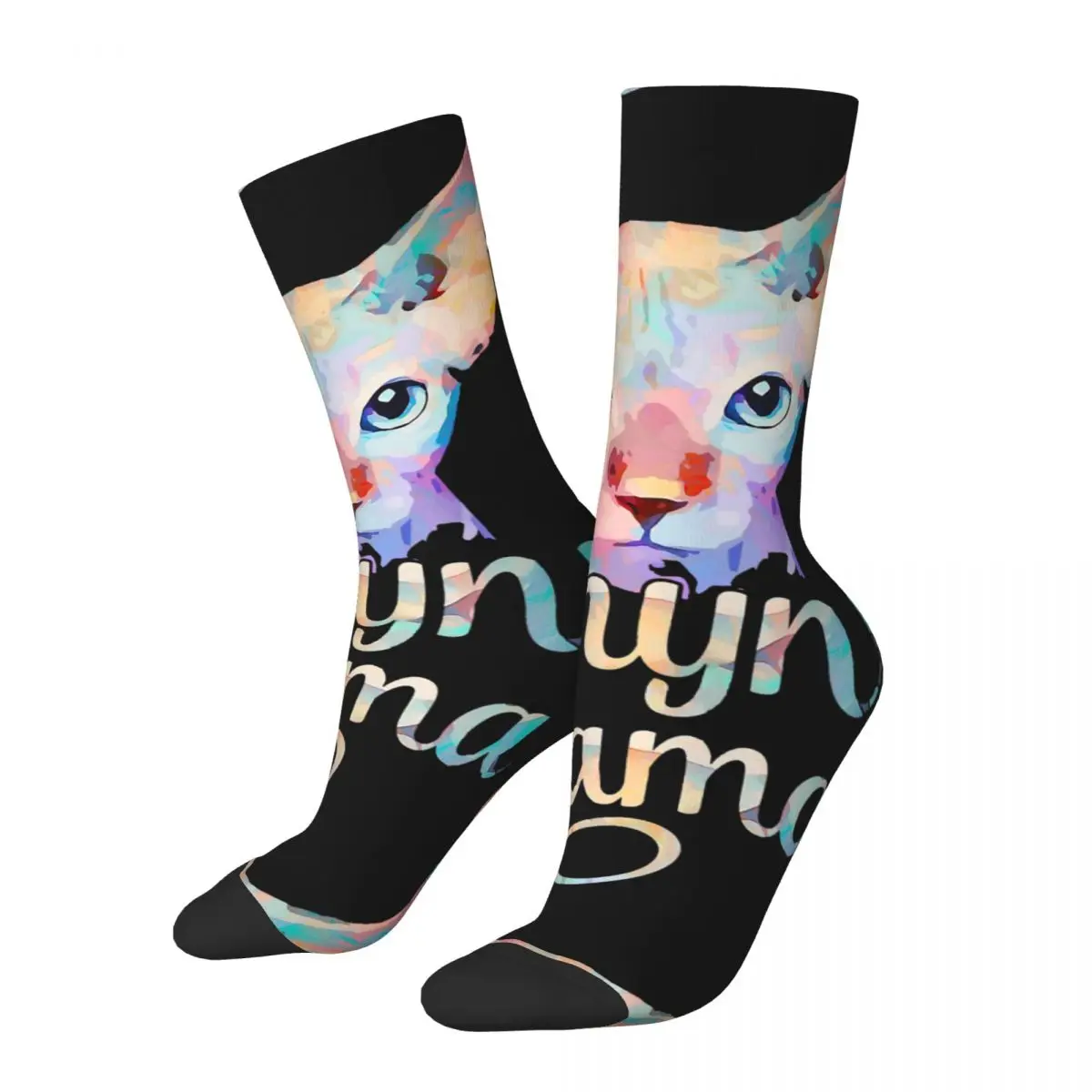 Funny Happy Mama Mom Gift Men's Socks Retro Harajuku Sphynx Hairless Cat Cute Street Style Novelty Seamless Crew Crazy Sock