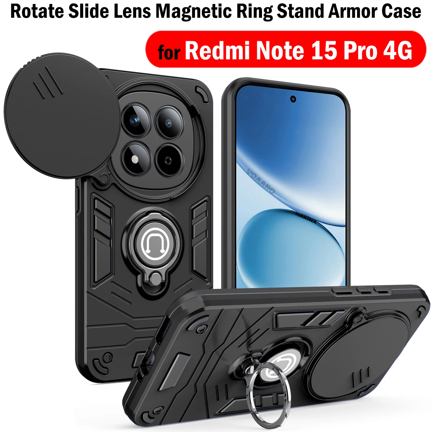 

Rotate Slide Lens Funda for Xiaomi Redmi Note 15 Pro 4G Case Magnetic Ring Stand Cover for Redmi Note 15 Pro 4G Armor Case Cover