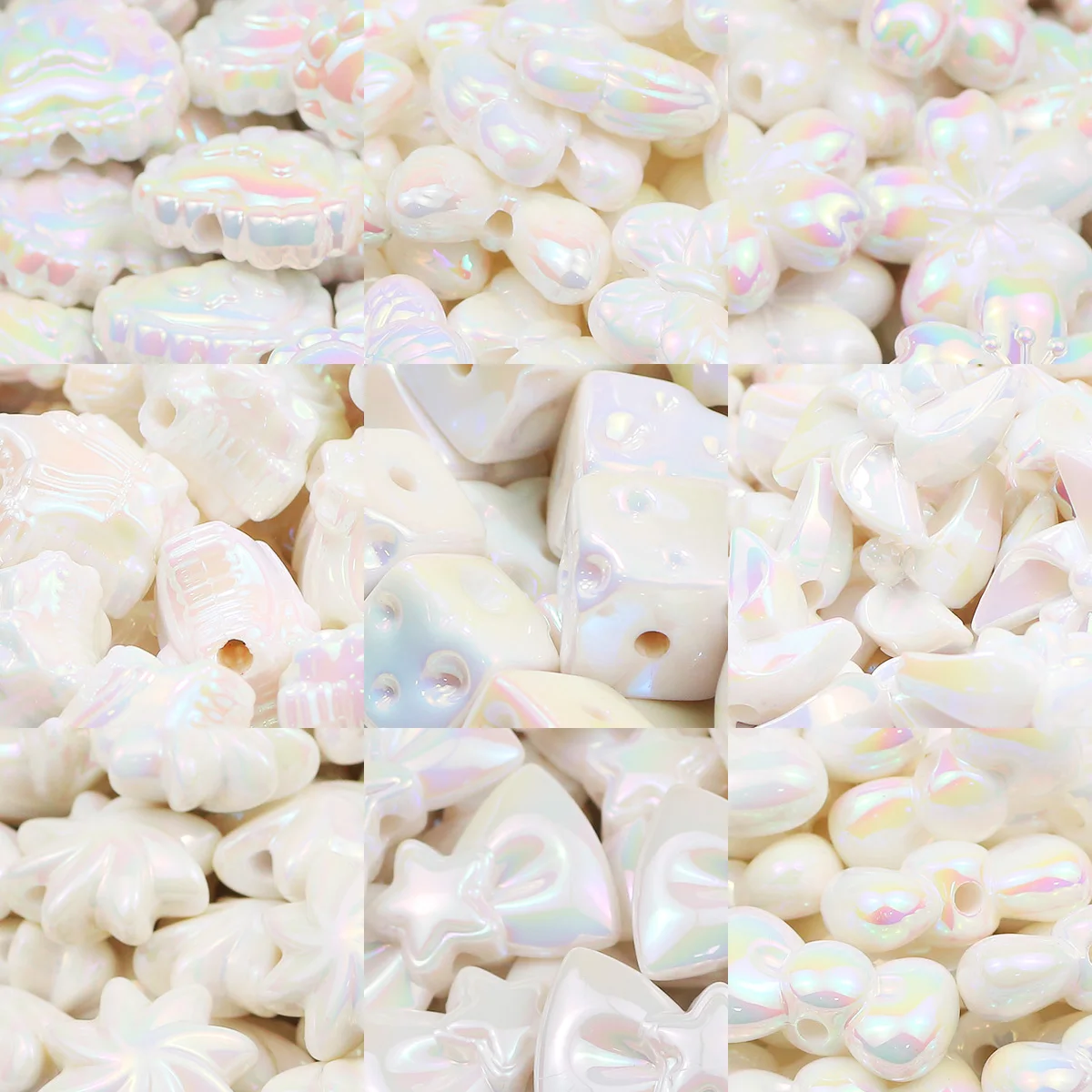 5Pcs Acrylic White Solid Color UV Various Shapes Sizes Scattered Beads Spacer Beads For Jewelry Bracelet Making DIY Accessories
