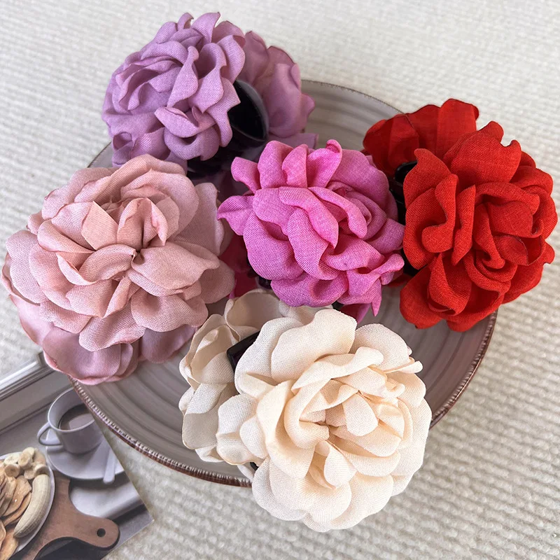 Romantic French Rose Flower Barrettes Women\'s Back Head Shark Clip Large Grip Loose Clip Headdress Fashion