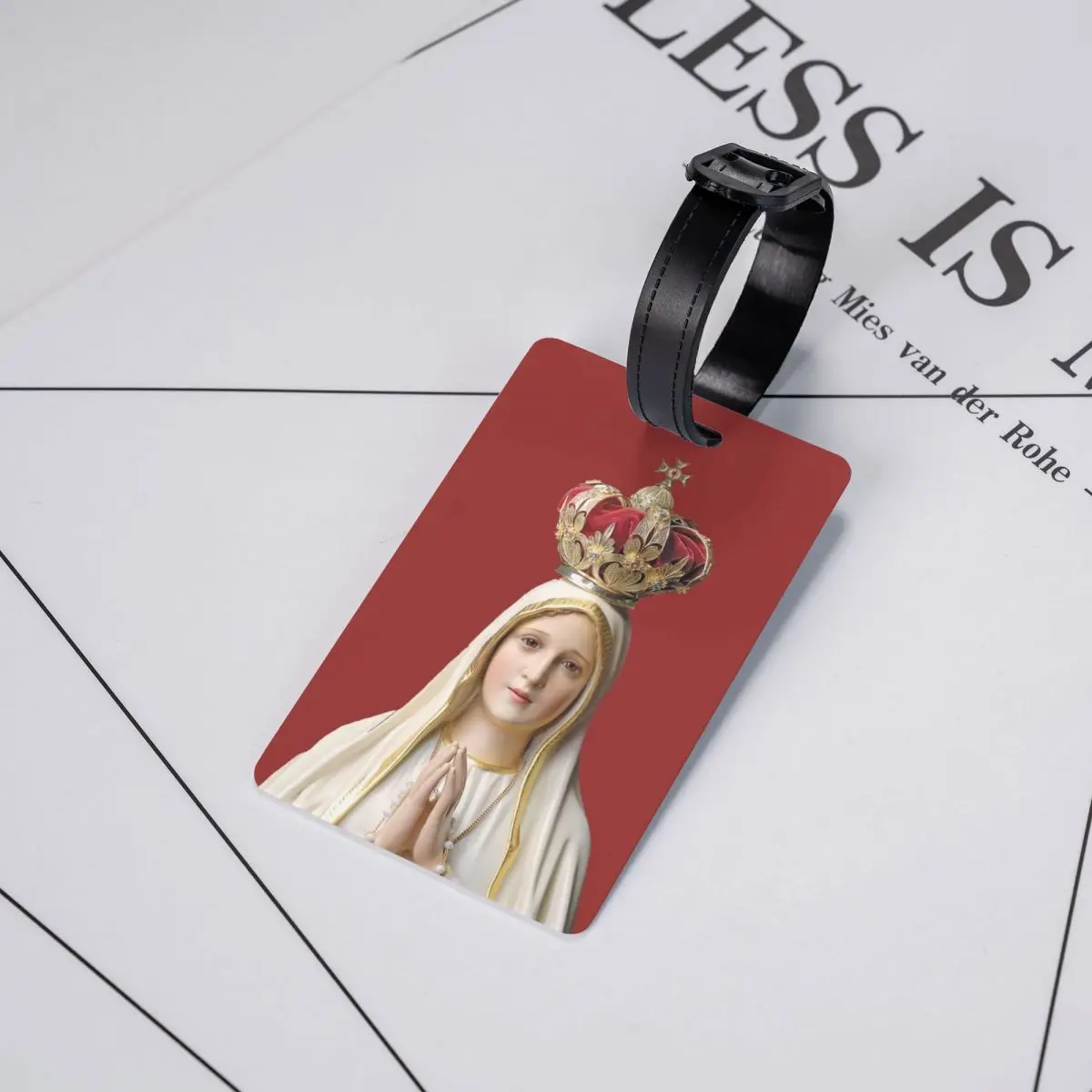 Etiqueta de equipaje personalizada de Nuestra Señora de Fátima con tarjeta de nombre, cubierta de privacidad católica de la Virgen María, etiqueta de identificación para bolsa de viaje, Maleta