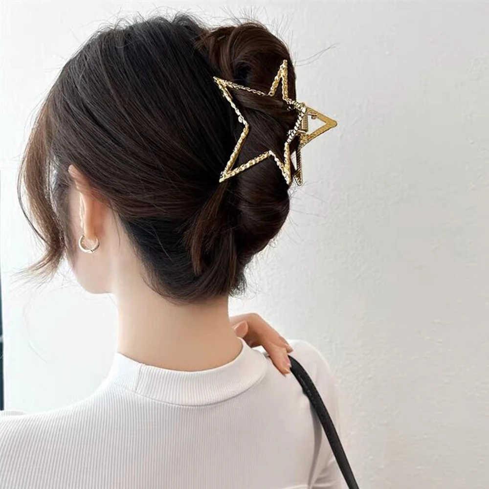 Haimeikang Golden Sliver Hair Claw Metal Five-pointed Star Geometry Hairpin Hair Clips Women Ponytail Fashion Hair Accessoriesi