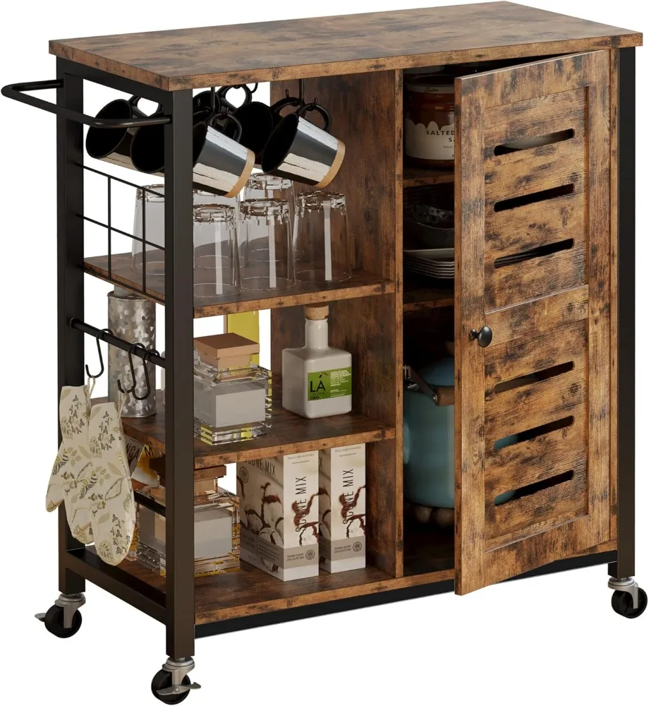 

IRONCK Storage Cabinet with Wheels, Multipurpose Kitchen Cart Cabinet with Shelves,Removable Cart Handle Cup Hook