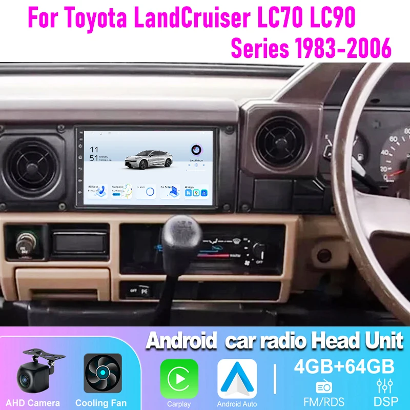 

4-64GB 7" Car Radio For Toyota LandCruiser 70 90 LC70 LC90 Series 1983-2006 Wireless CarPlay Android Auto Head Unit BT