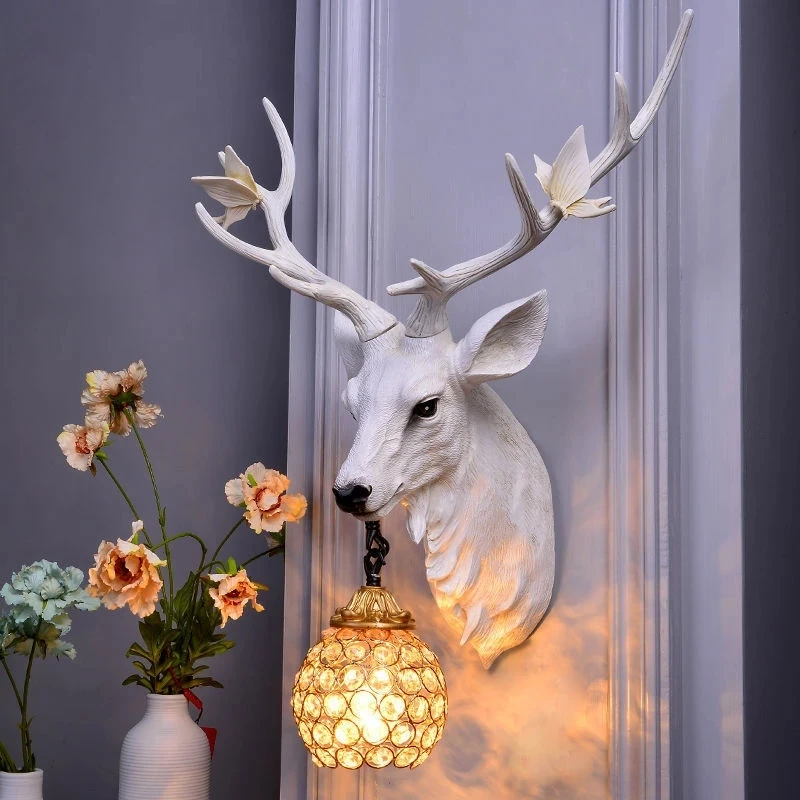 Dropshipping Resin Deer Head Wall Lamp Nordic Antler Wall Lamps Living Room Bedroom Corridor Home Decoration Wall Lights Fixture