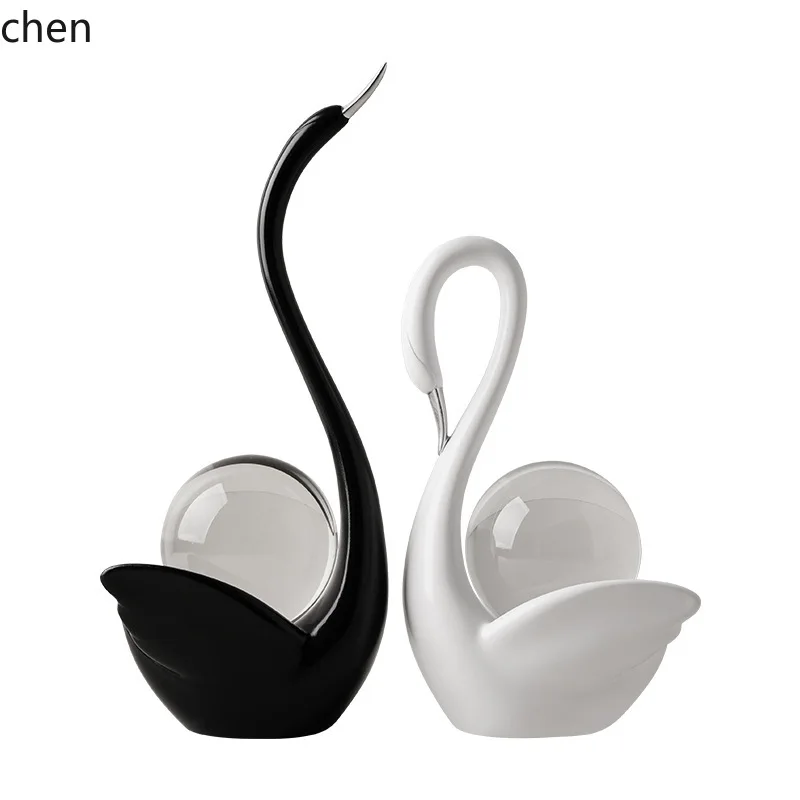 

ZML Modern Crystal Ball Couple Swan Ornament for Home Entryway, Living Room, Wine Cabinet, TV Cabinet Decoration