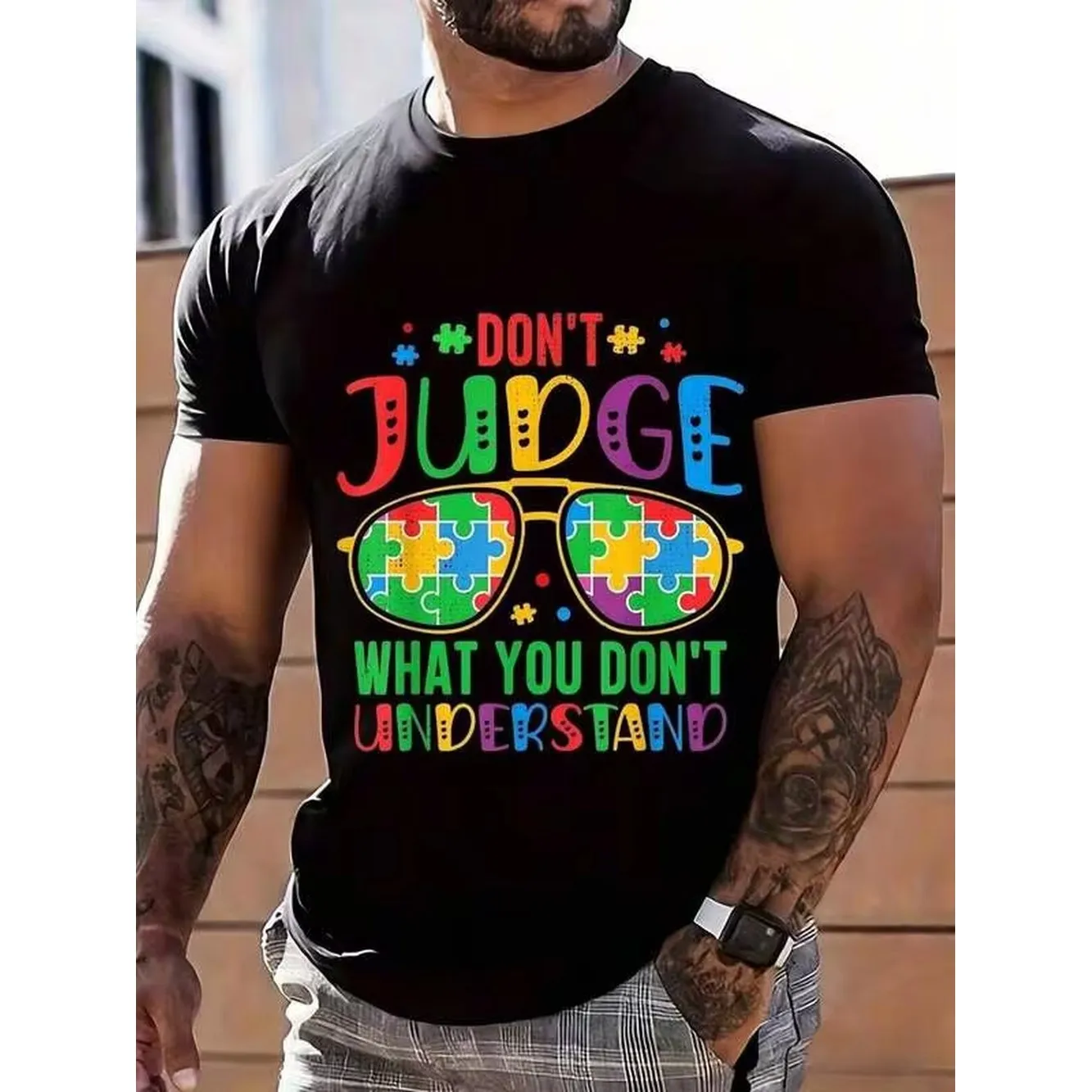 Autism Awareness Don T Judge What You Don T Understand Puzzle Glasses Shirt For Men Autism Support T-Shirt Autism Pride Clothing