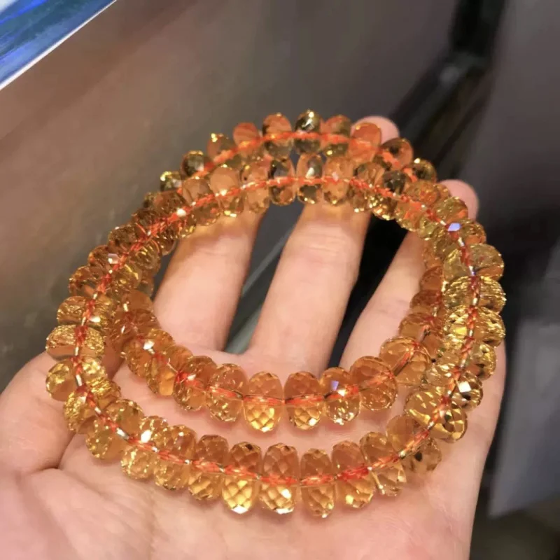 7AGrade Orange Natural Brazil Facet Citrine Women's Car Roulette Wheel Beads Traveling Bracelet