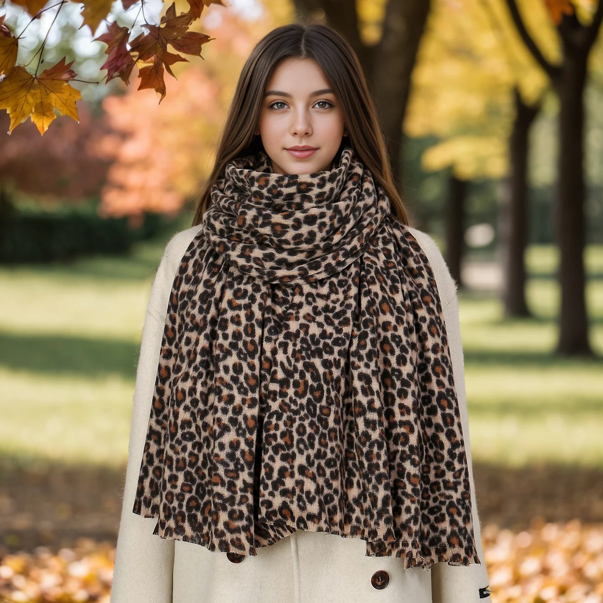 Leopard Cashmere Scarf New 2024 Lady Tassel Shawl Winter Warm Blanket Women Neckerchief Pashmina Thick Scarves Full Cover Scarf