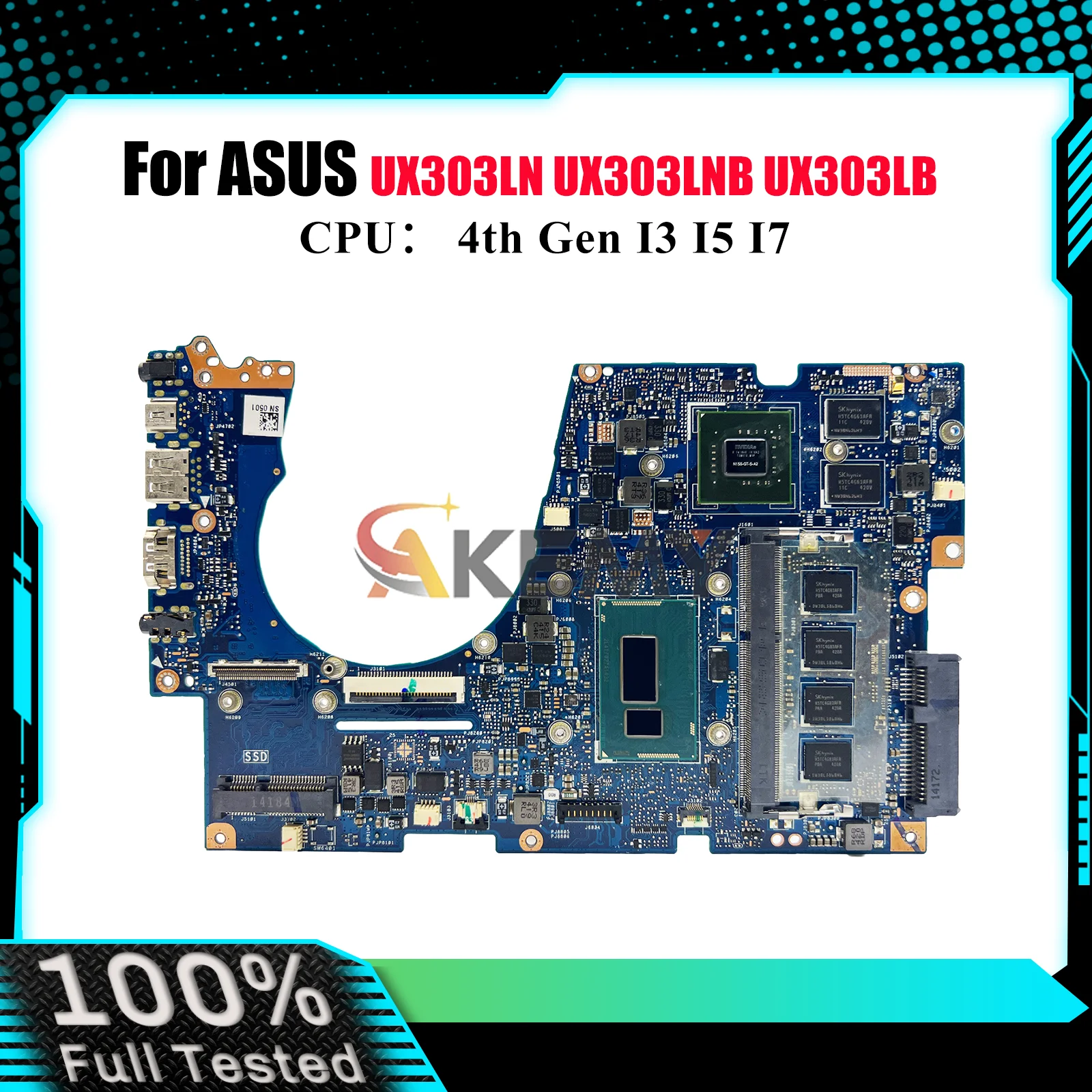 

Материнская плата UX303LN для ноутбука ASUS ZenBook U3000 UX303LB UX303L UX303LNB UX303LN U303L BX303L, материнская плата I3 I5 I7, тест процессора ОК