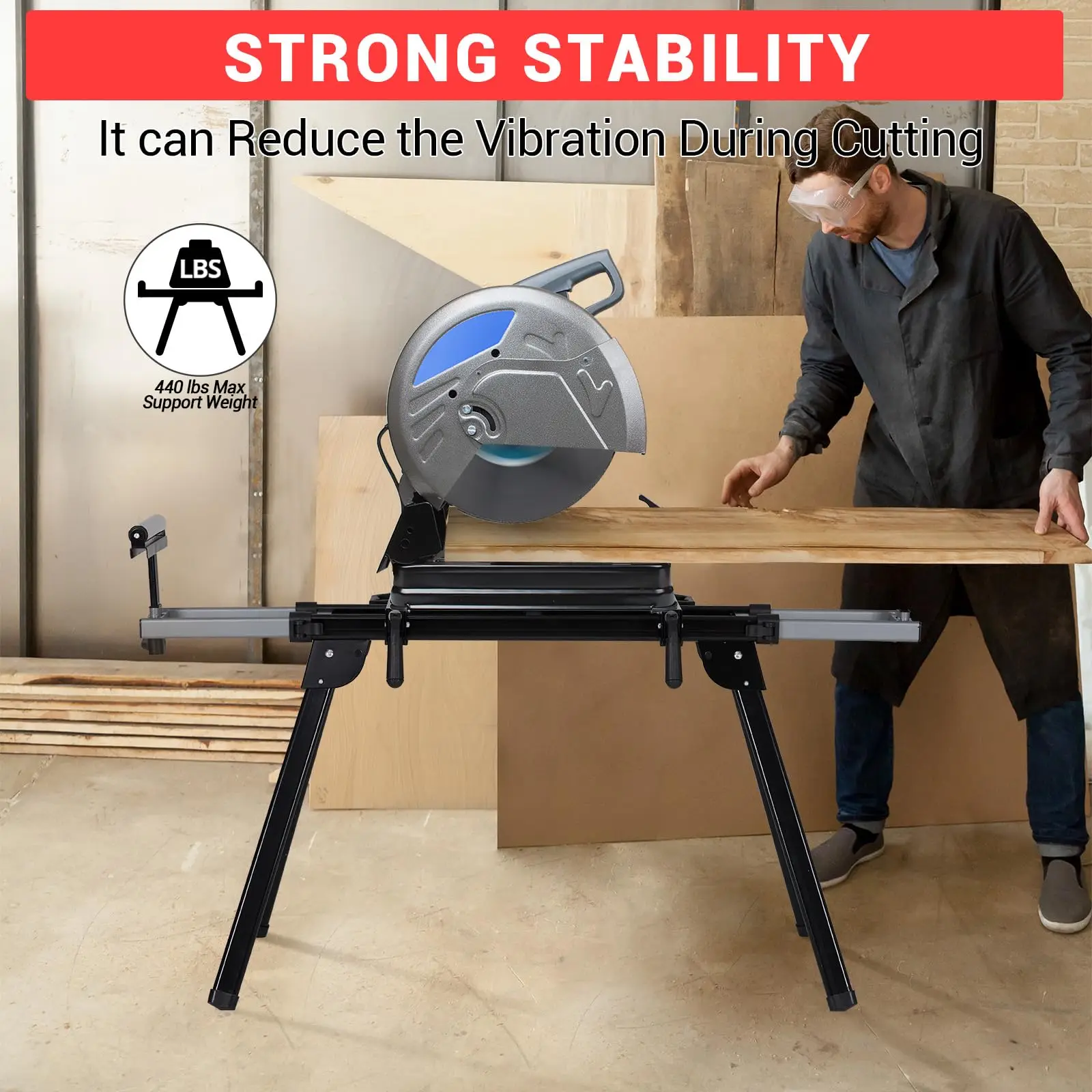 Compatible Portable Folding Miter Saw Stand – Durable Iron Frame – 440 lbs Load – 76-4/5