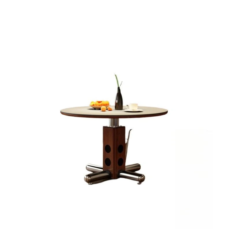 

Bauhaus round table, household living room stainless steel ash wood, round slate dining table