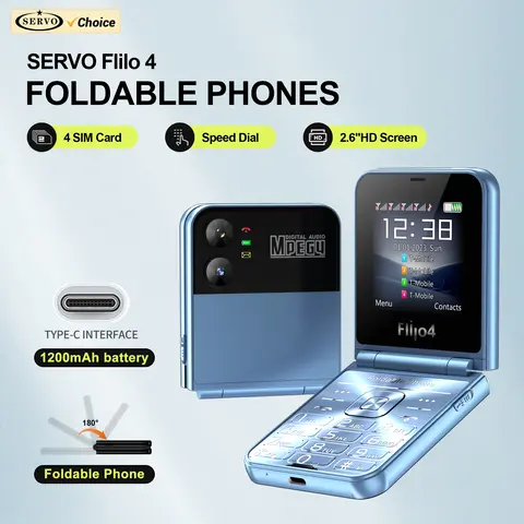 SERVO Flilo4 접이식 휴대 전화 4 SIM 대기 매직 음성 속도 다이얼 통화 녹음 MP4 플레이어 손전등 2G 플립 핸드폰