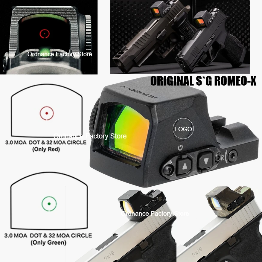 ROMEO-X ROMEOX Red Dot Sight 1x24mm 2&32 MOA Hunting Rear Sight w/Glock Mount Plate&Picatinny Mount Shake Awake