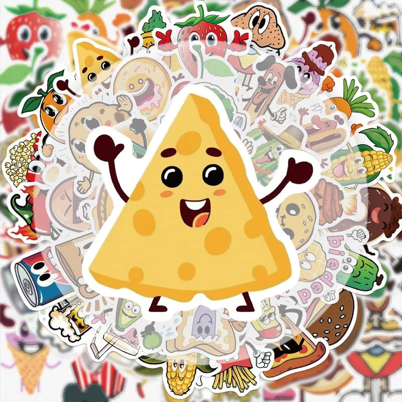50 Fun Fruit Food Graffiti Stickers, Vibrant Sticker Decals, Multiple Styles Without Duplication, Suitable for Water Bottles, Laptops, Suitcases, Skateboards, Guitars, Party Decorations