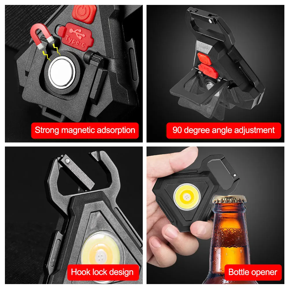 Super Bright Mini LED Flashlight USB Rechargeable Keychain Light Powerful COB Work Lights Camping Lantern With Magnet Hook