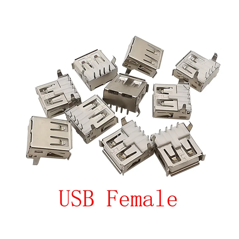 Connecteur femelle USB 2.0 Type A à 4 broches, 10 pièces/lot, résistant à 90 PCB à souder, prise USB, interface de charge de données, connecteurs de Port