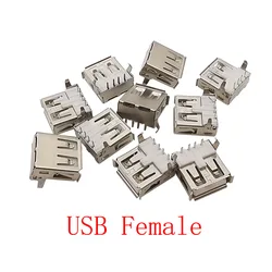 10Pcs/lot USB 2.0 Type A 4 Pin Female Connector 90 Degree PCB Soldering USB Socket Data Charging Interface Port Connectors