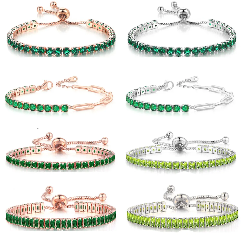 Adjustable Green Cubic Zirconia Tennis Bracelets Chain on Hand Various Shapes Crystal Short Bracelet for Women Men Trend Jewelry