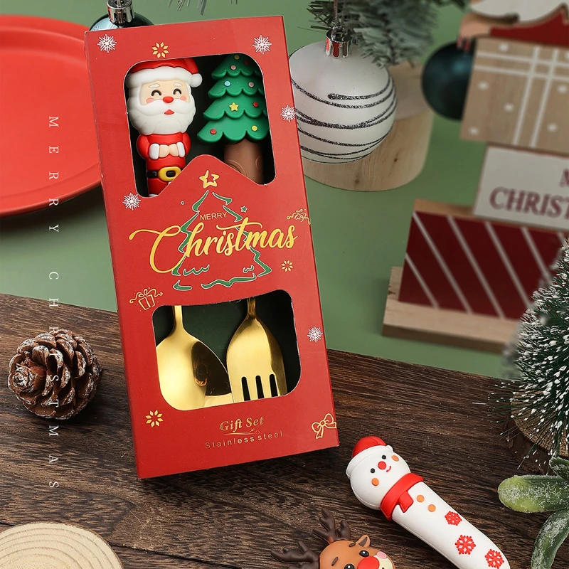 4/6PCS Christmas Coffee Spoon Christmas Stainless Steel Small Spoon Teaspoon Dessert Spoon Holiday Decoration Tableware