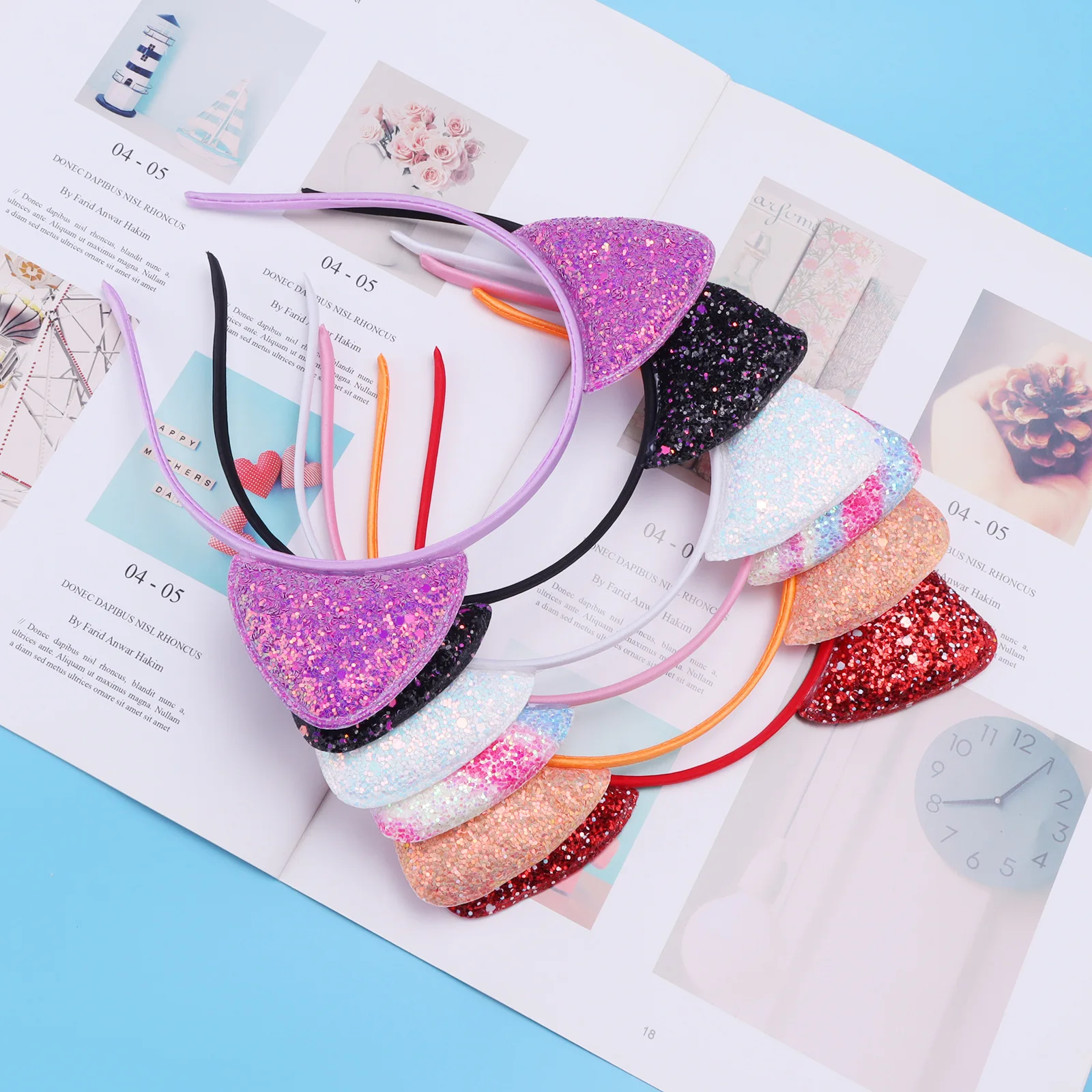 Diadema con orejas de gato para niñas y mujeres, diademas con purpurina, accesorios para el cabello con orejas bonitas, diademas con orejas de gato, aros para el cabello Multicolor